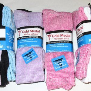 12 Pairs Mens Soft Cotton Blend Diabetic Assorted Colors Crew Socks